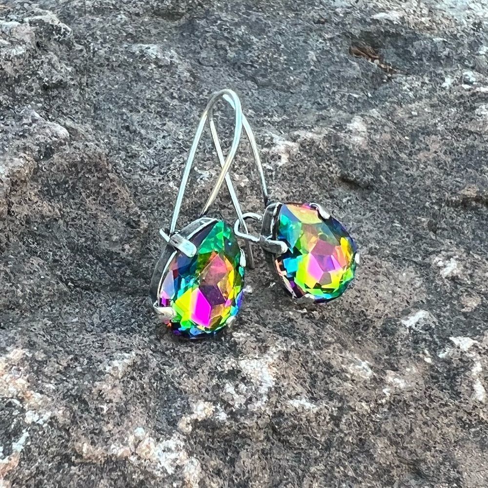 Iridescent Teardrop Crystal Dangle Earrings - Multicolor